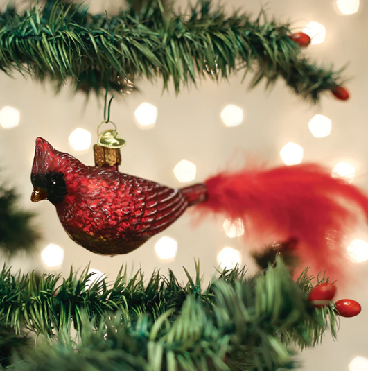 Old World Vintage Cardinal Glass Christmas Ornament