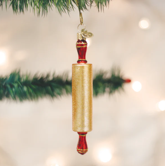 Old World Rolling Pin Glass Christmas Ornament