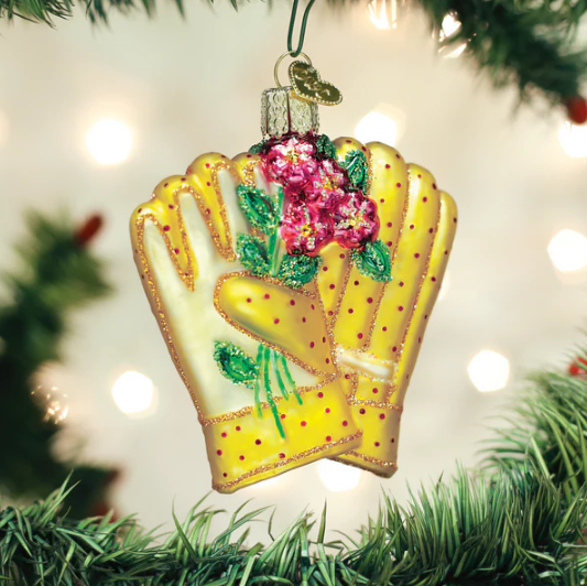 Old World Gardening Gloves Glass Christmas Ornament