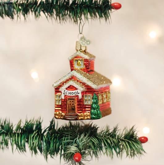 Old World School House Glass Christmas Ornament