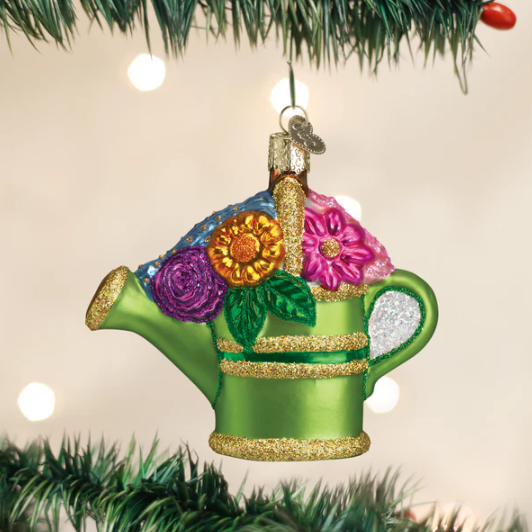 Old World Watering Can Glass Christmas Ornament