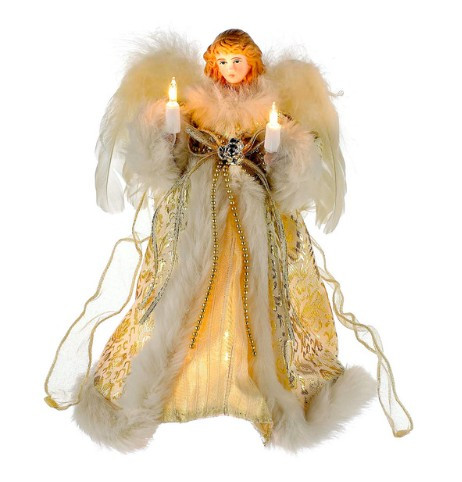 10" Ivory/Gold Angel Tree Topper 10Lt