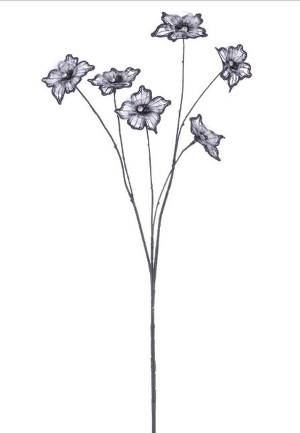 30" Black Jeweled Lace Flower Spray