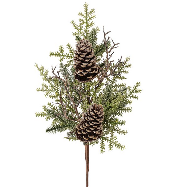 Iced Northwoods evergreen/Cone Spray 28"