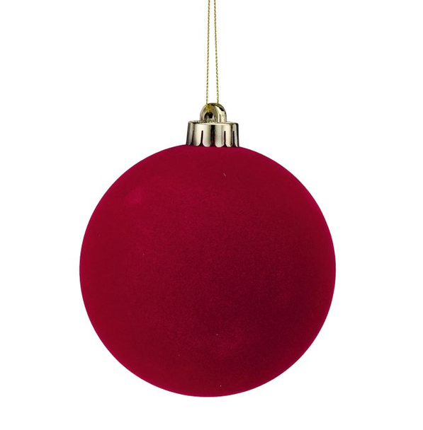 Red Flocked Ball Ornament 5"