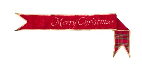 Red/Gold Padded Velvet Merry Christmas Banner 4"X44" 