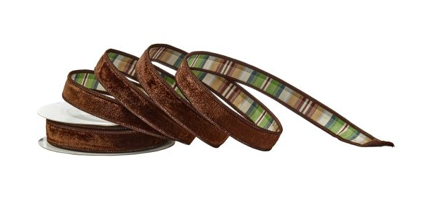 Chocolate Velvet w/Hunting Plaid Backed ribbon 1"X10yd