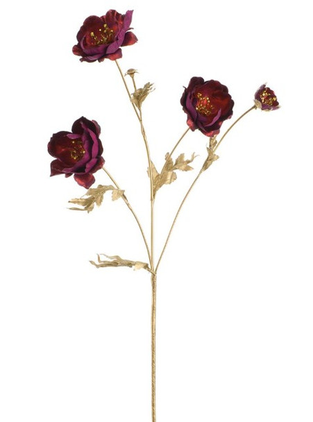 26" Red Metallic Poppy Spray