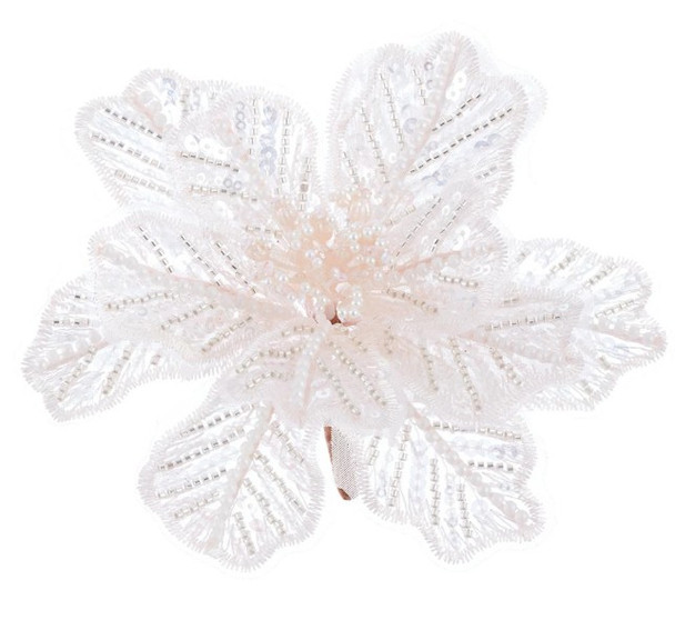 8" Pink Pearl/Bead Flower w/Clip