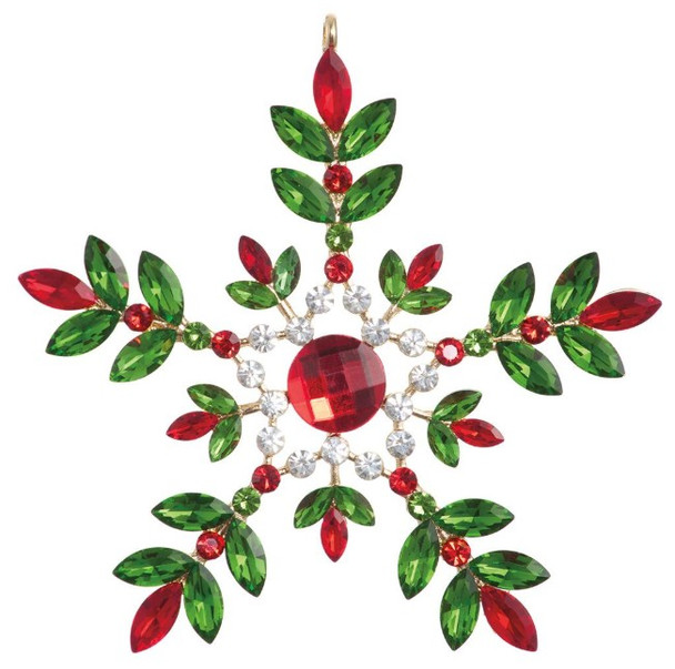 4.5" Red & Green Rhinestone Snowflake Ornament