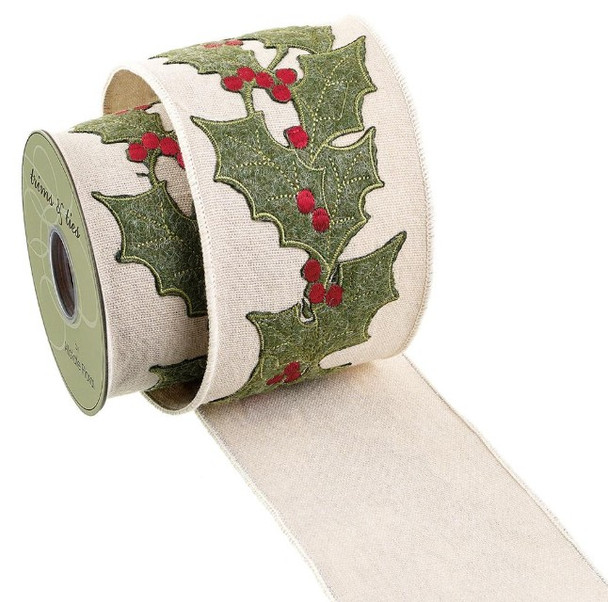 Holly Cream Ribbon 4"W X 5yd