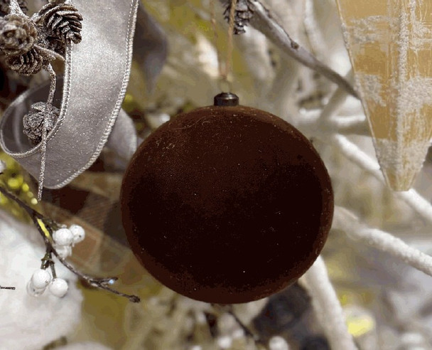 5" Brown Velvet Flocked Ball Ornament