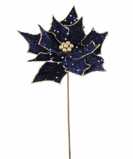 20" Blue Sequin Poinsettia Stem