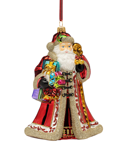 Huras Family Santa with Drum and Toys European Blown Ornament