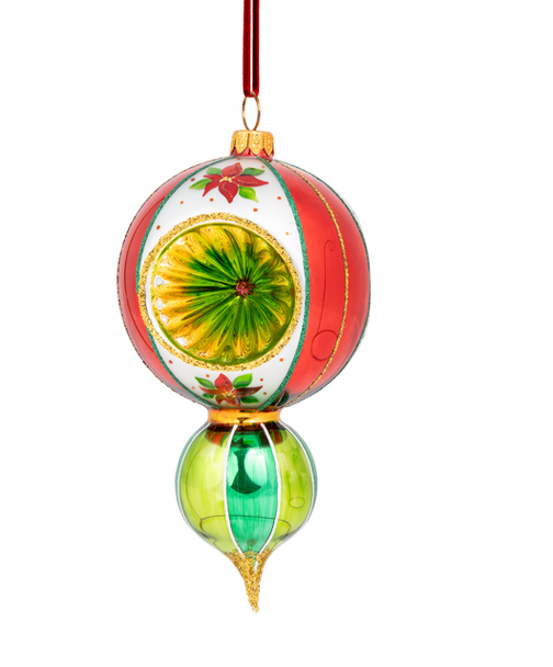 Huras Family Merry & Bright Poinsettia Blooms European Blown Ornament