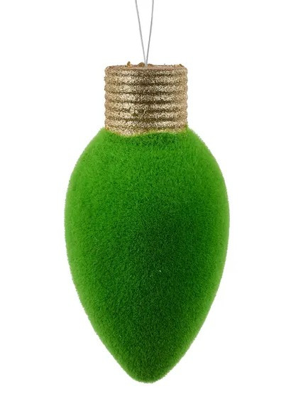 Green Flocked Light Bulb Ornament 9.5"L X 4.75" Dia