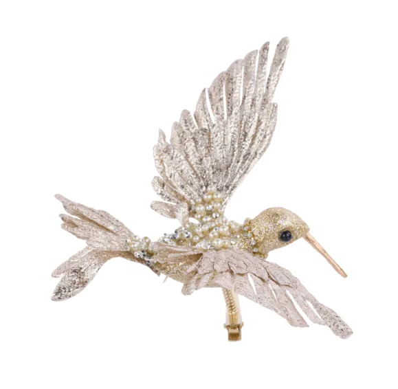 Champagne Metallic Bird w/Clip 8"L
