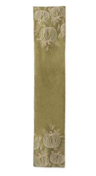 72" Light Green Gold Embroidered Pumpkin Runner