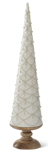 21.25" Cream Felt & Pearls Tree w/Wood Base