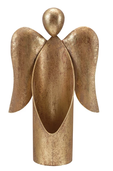Metal Angel Container, Antique Gold Finish 13.5"H