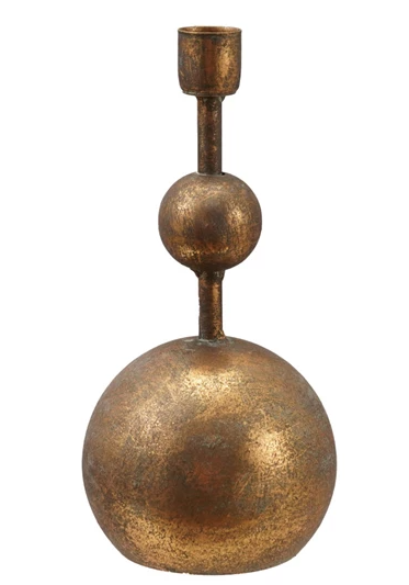 Metal Ball Taper Holder, Antique Gold Finish 8"H