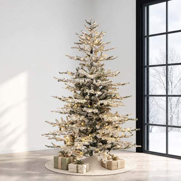 9' Flocked Lucerne Tree-ColorChange 3mm LED PowerPole