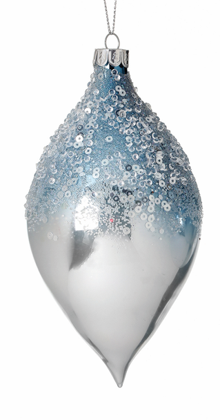 Metallic Ice And Sequin Finial Glass Ornament Blue 6"