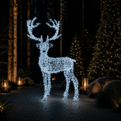 8' Silver Reindeer With 1000 Cool White LED Lights
