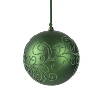Pine Green Bauble w/Glitter Swirl 7.5"dia