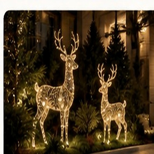 Illuminated commercial outdoor wire reindeer Christmas decorations