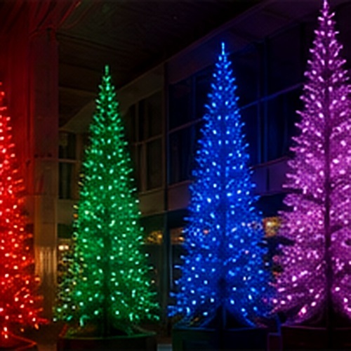 Slim RGB commercial Christmas trees illuminated in red green blue and purple