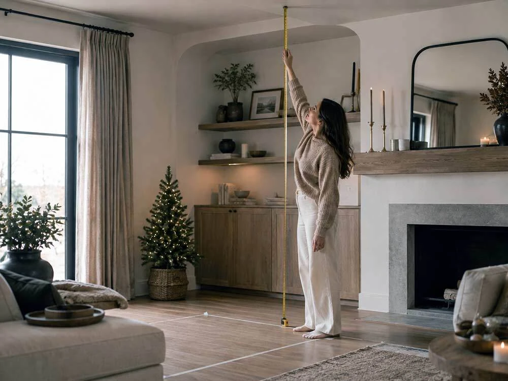 Measuring ceiling height and floor footprint before choosing an artificial Christmas tree