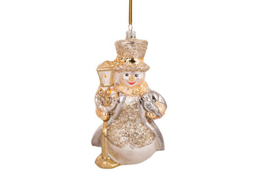 Huras Family Silver & Gold Snowman by Lamp-Post European Blown