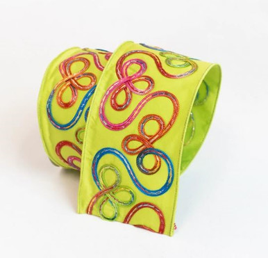 Whimsy Lime Ribbon With Multi Swirls | Treetime