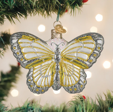 Old World Sterling Butterfly Glass Christmas Ornament - Treetime