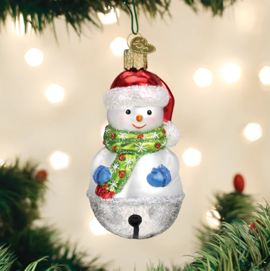 Old World Jingle Bell Snowman Glass Christmas Ornament - Treetime
