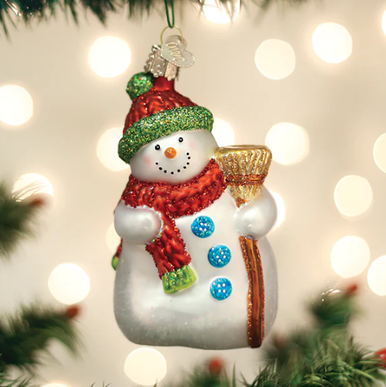 Old World Snowman with Broom Glass Christmas Ornament - Treetime