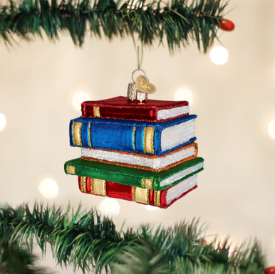 Old World Stack of Books Glass Christmas Ornament - Treetime
