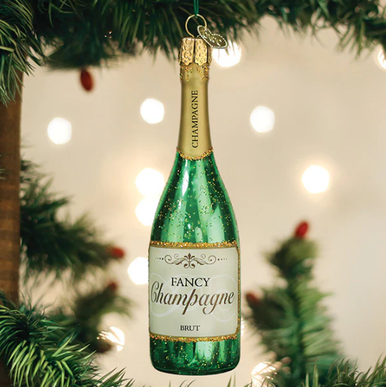 Old World Champagne Bottle Glass Christmas Ornament - Treetime