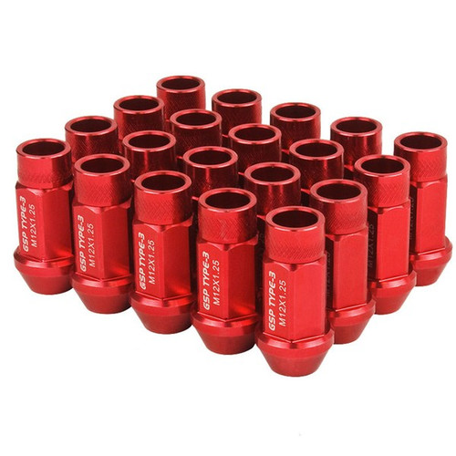 Godspeed Type 3 50mm Lug Nuts 20 pcs. Set M12 X 1.5 Red