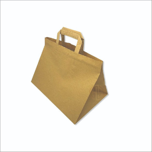 Extra Wide Base Brown Flat Handle Bag, Carrier bag