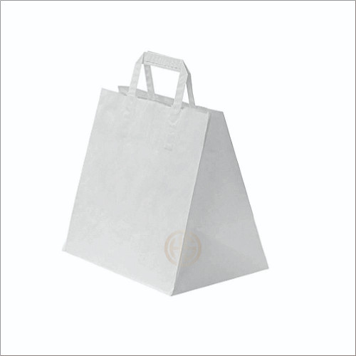 Extra Wide Base White Flat Handle Bag, Carrier bag