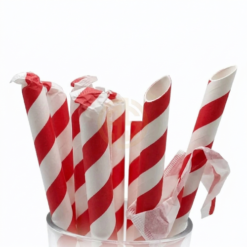Straight Bubble Tea Straw Paper (229x12mm/9") Red Stripe