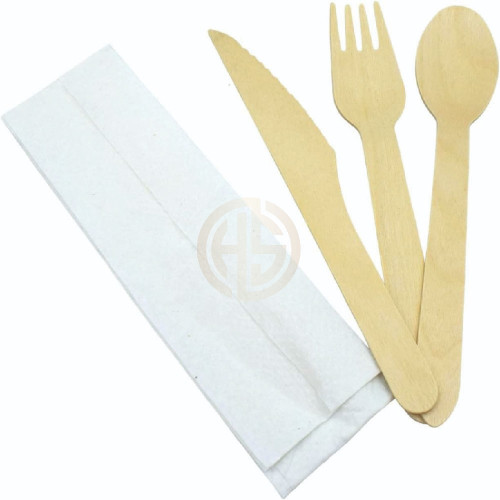 Birchwood 4in1 Fork + Knife +D/Spoon+2Ply Napkin