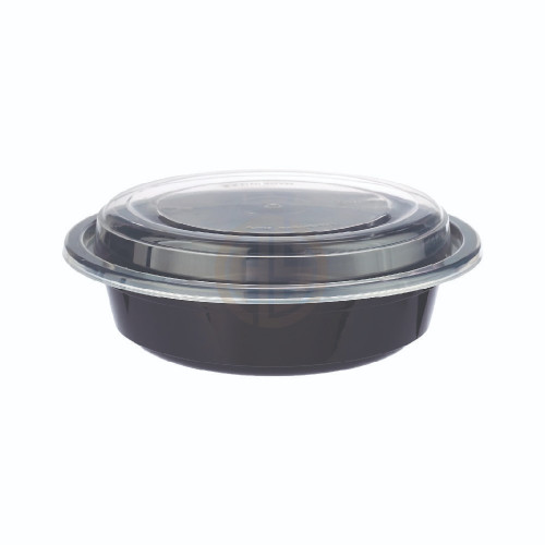 16oz Microwave Container Round Black Base with Lid