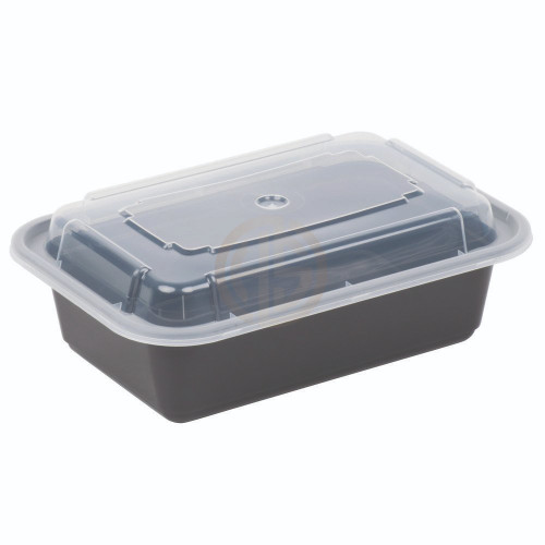 24oz Microwave Container Rectangle PP Black Base with Lid