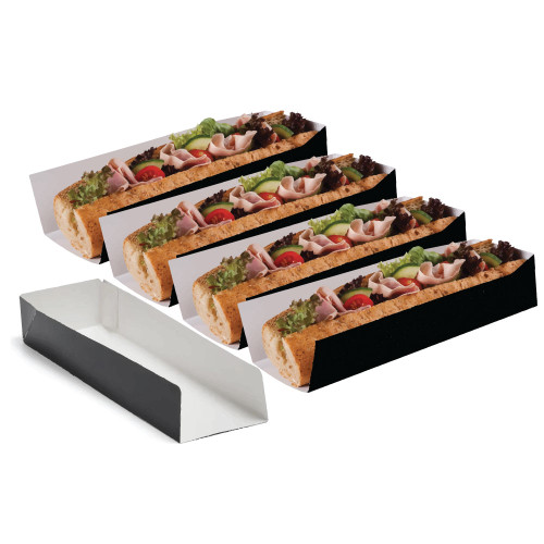 10" Black Compostable Hot Dog Tray