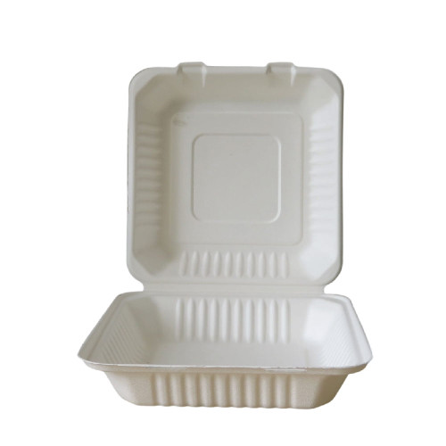 9" Bagasse clamshell meal box