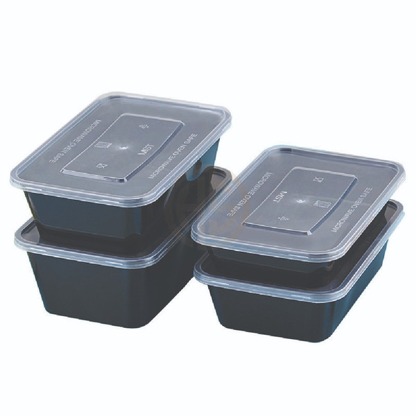 C500ml Microwave Black Base Containers with Lids