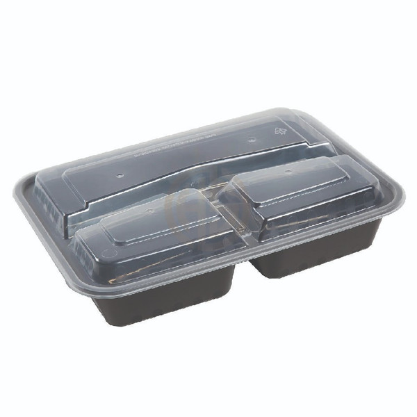 H-Pack 3 Compartment Black Container With Lids